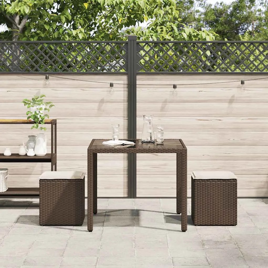 2 db barna polyrattan kerti szék párnával 40x40x43 cm