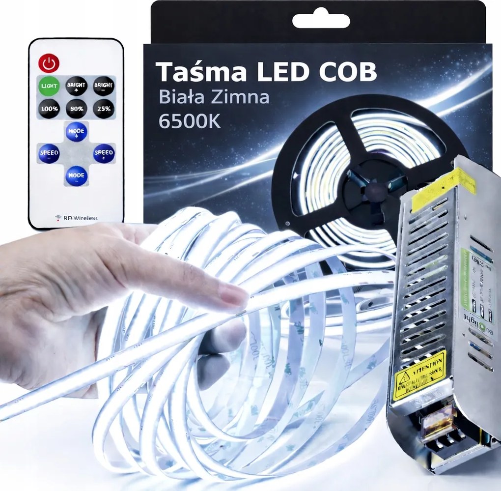 Led szalag szett Neon Cob 5m 6000K Hideg Fehér Tápegység 60W Távirányító