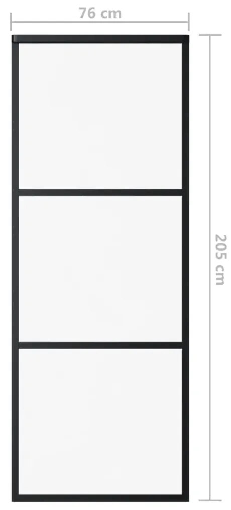 Fekete ESG üveg és alumínium tolóajtó 3 paneles 76 x 205 cm