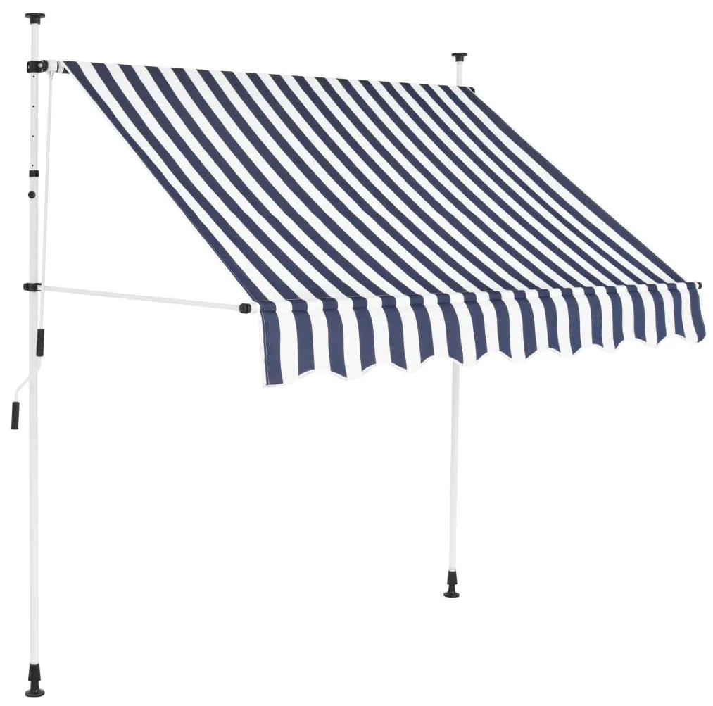 Kézzel feltekerhető napellenző kék-fehér csíkokkal 150 cm