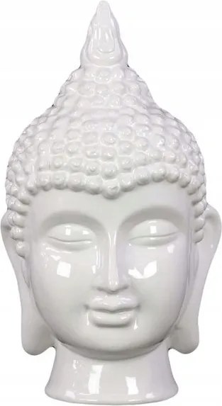 Kerámia Buddha Fej Dekorációs Figura 23cm Fehér Lakkozott