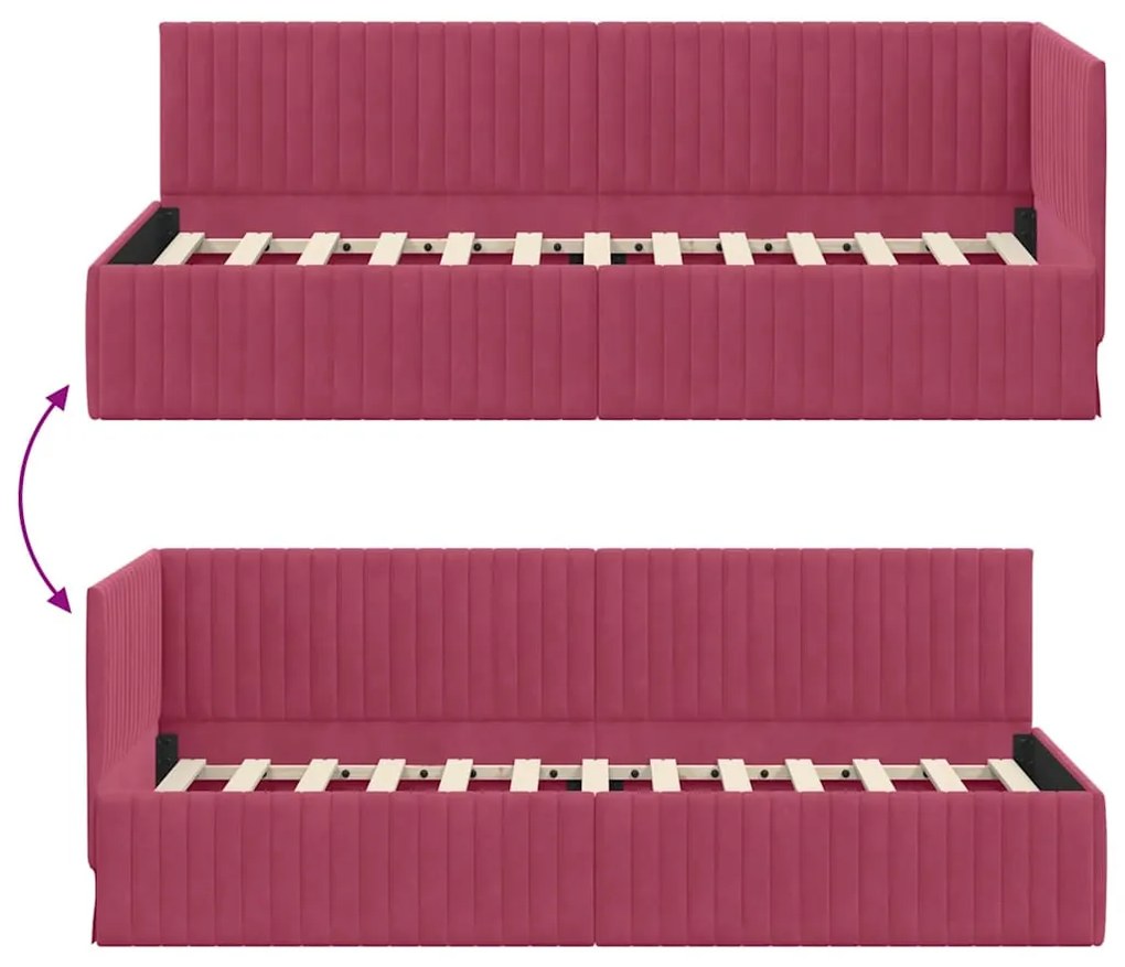Sarokágy keret fejtámlával bordó 80 x 200 cm Bársony