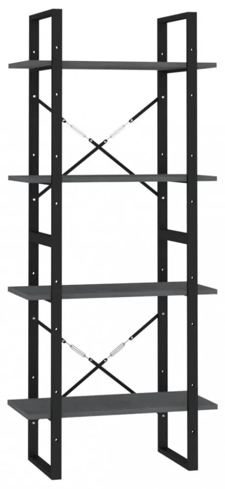 négyszintes szürke tömör fenyőfa könyvszekrény 60 x 30 x 140 cm