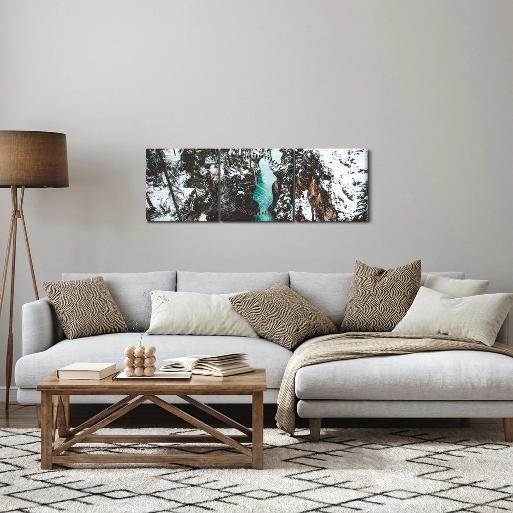 Kép - hegyi folyó télen (órával) (90x30 cm)