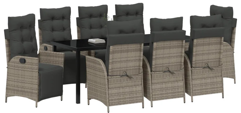 9 darabos Kerti Étkező Szett Szürke Poly Rattan
