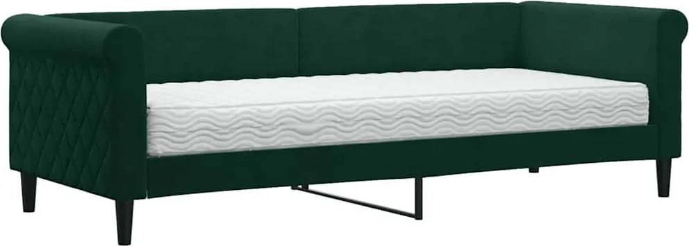 vidaXL sötétzöld bársony heverő matraccal 80 x 200 cm
