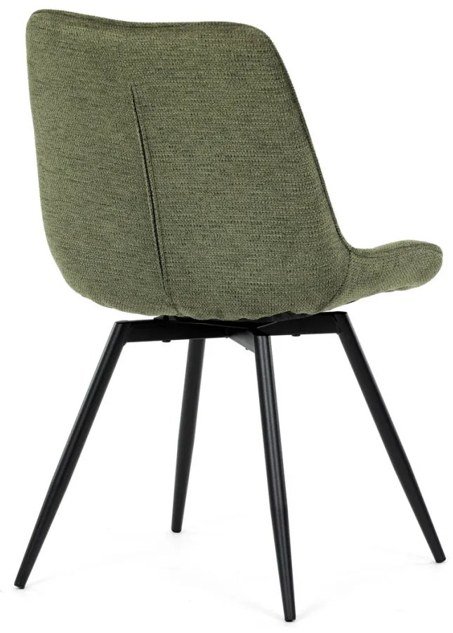 Scaun de sufragerie, tapițerie din material verde, picioare din metal negru, mecanism rotativ 90°/90° (stânga/dreapta) - funcție inversare