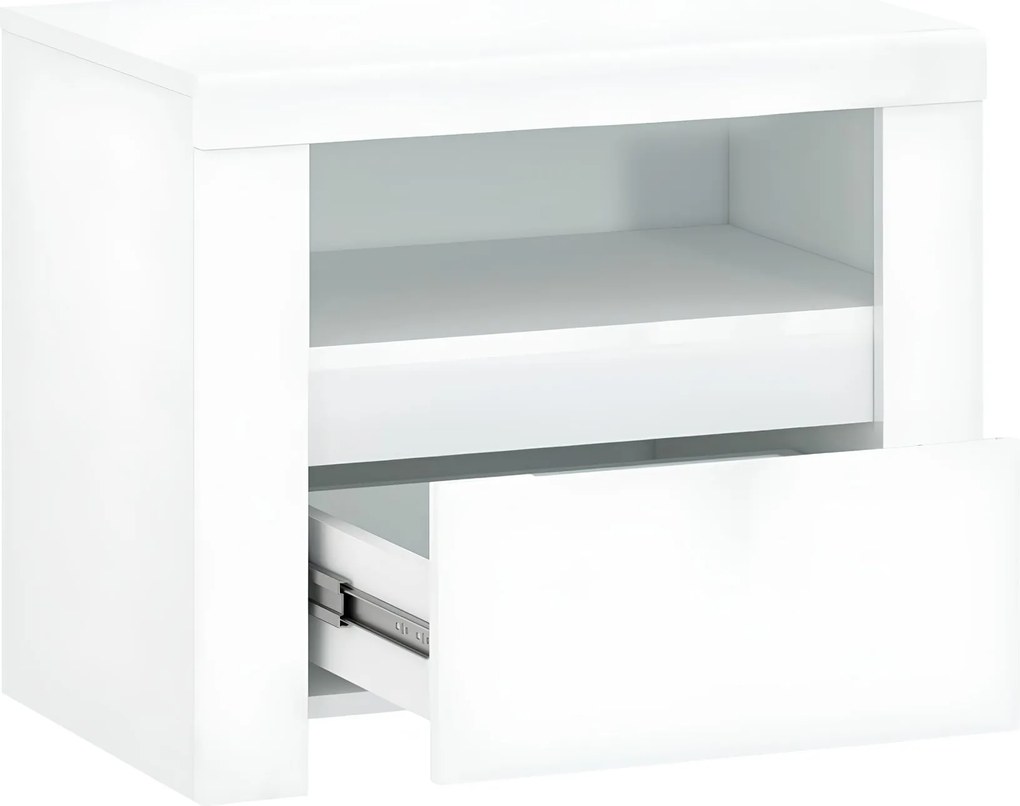 Éjjeliszekrény 1S, fehér fényes, LINDY