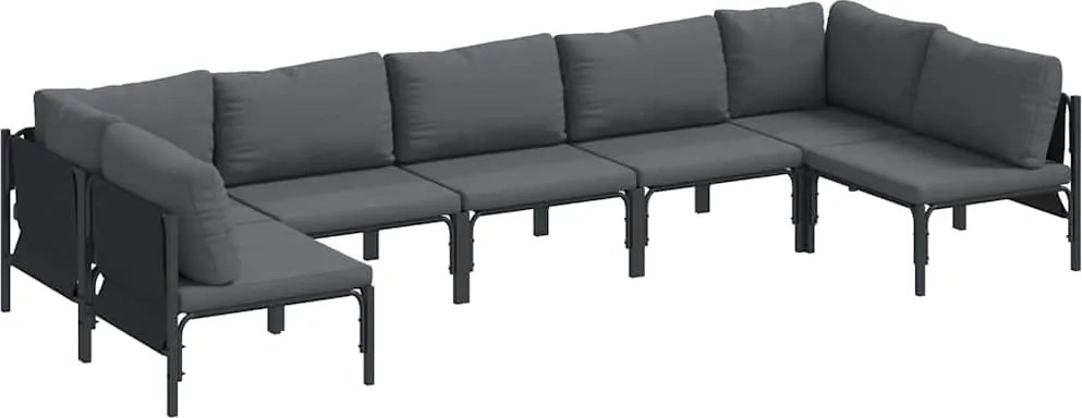 vidaXL Kerti Kanapé Szett párnával 7 pcs Fekete Acél
