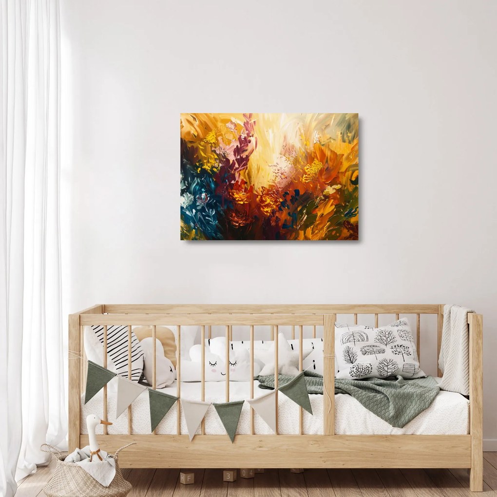 Üveg kép - Absztrakt festmény a virágokról (70x50 cm)