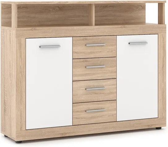 Komód 2 ajtóval és 4 fiókkal Sonoma tölgy / fehér színkombinációban – LUNA MIDI B