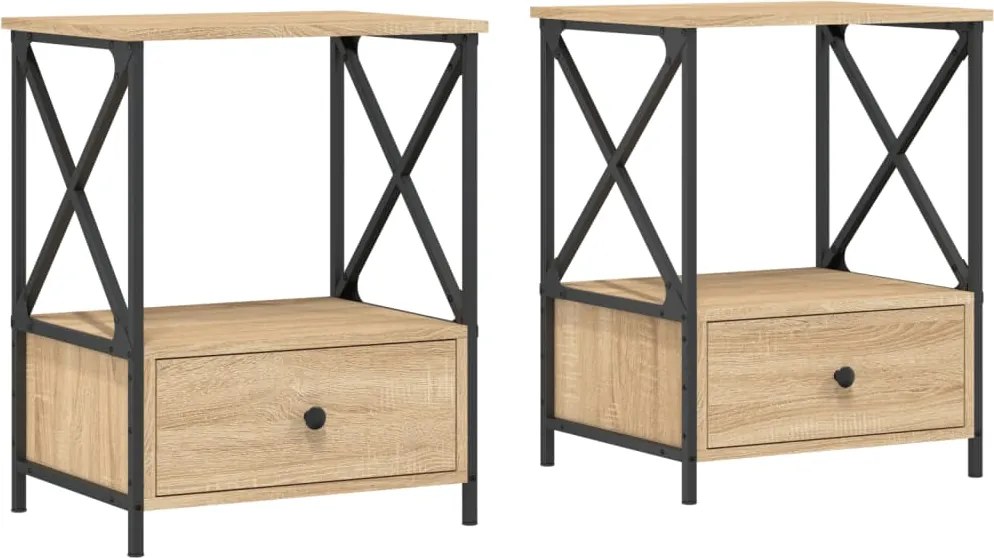 vidaXL 2 db sonoma tölgy színű szerelt fa éjjeliszekrény 50x41x65 cm