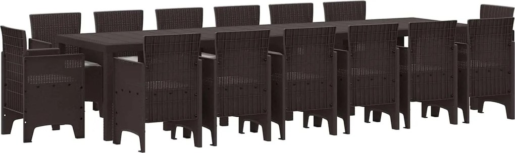 vidaXL Kert étkező szett 15 pcs Barna Polt rattan