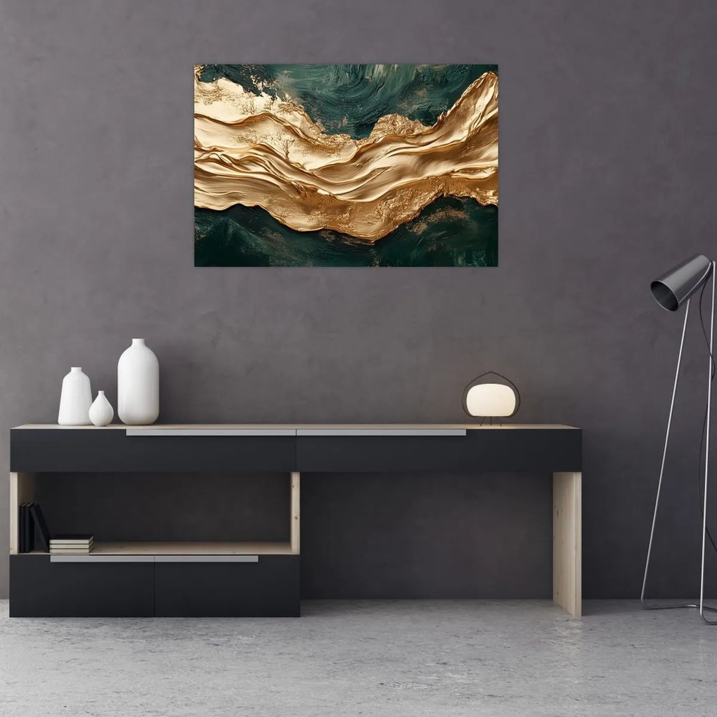 Kép - Zöld absztrakció arannyal II. (90x60 cm)