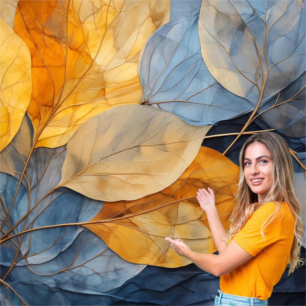 Fotótapéta Nappali Hálószoba Levelek Absztrakt Arany Bézs 588x280 LAZB12F