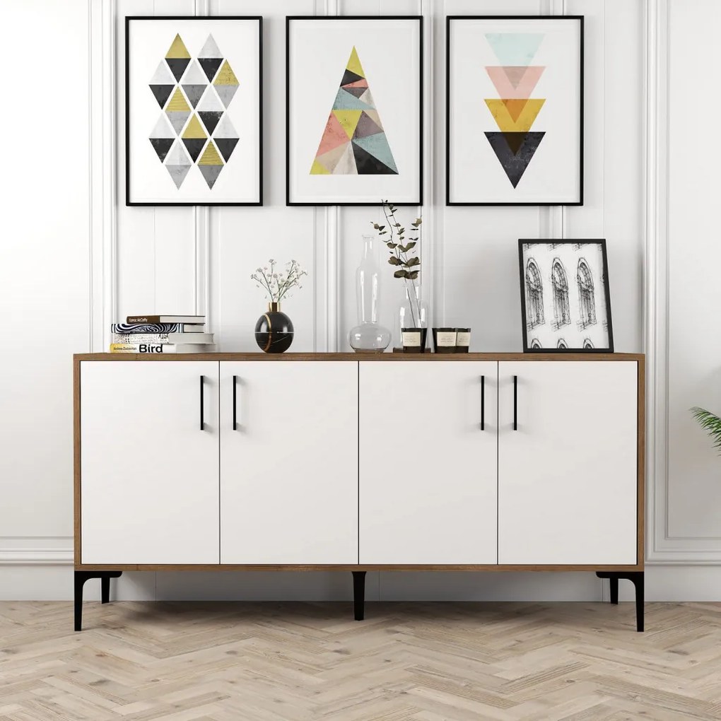 Kiev komód, dió-fehér, 160 cm