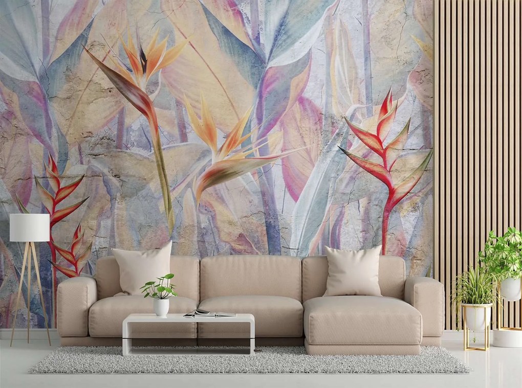 Gario Fotótapéta Pasztell színu levelek betont imitáló háttéren Anyag: Vlies, Méret: 100 x 70 cm