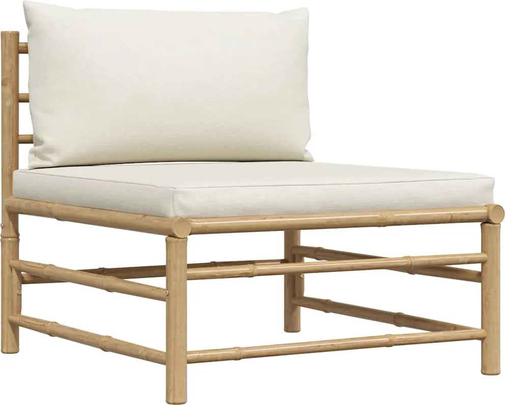 vidaXL bambusz kerti középső kanapé krémfehér párnákkal