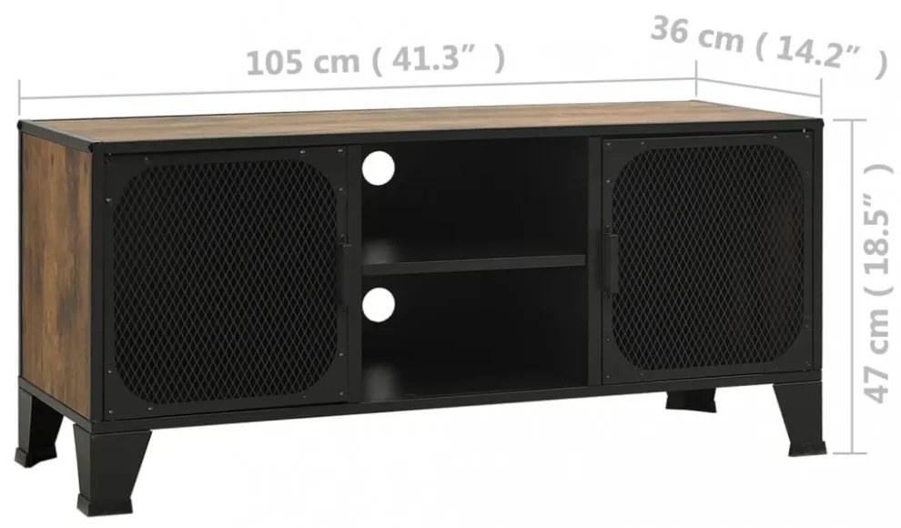 rusztikus barna fém és MDF TV-szekrény 105 x 36 x 47 cm