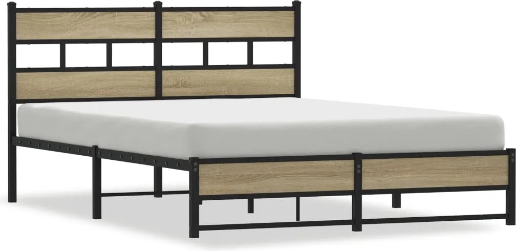 vidaXL sonoma tölgy színű fém ágykeret matrac nélkül 140 x 190 cm