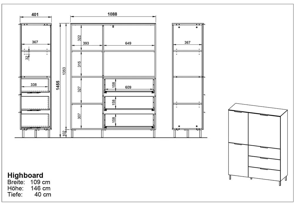Szürke magas komód tölgyfa dekorral 109x146 cm California - Germania