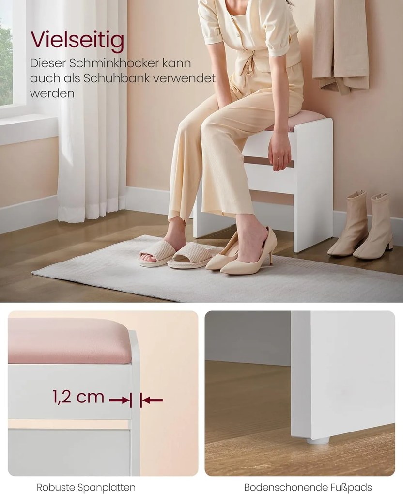 Sminkasztalhoz való ülőke, mattfehér–pasztell rózsaszín