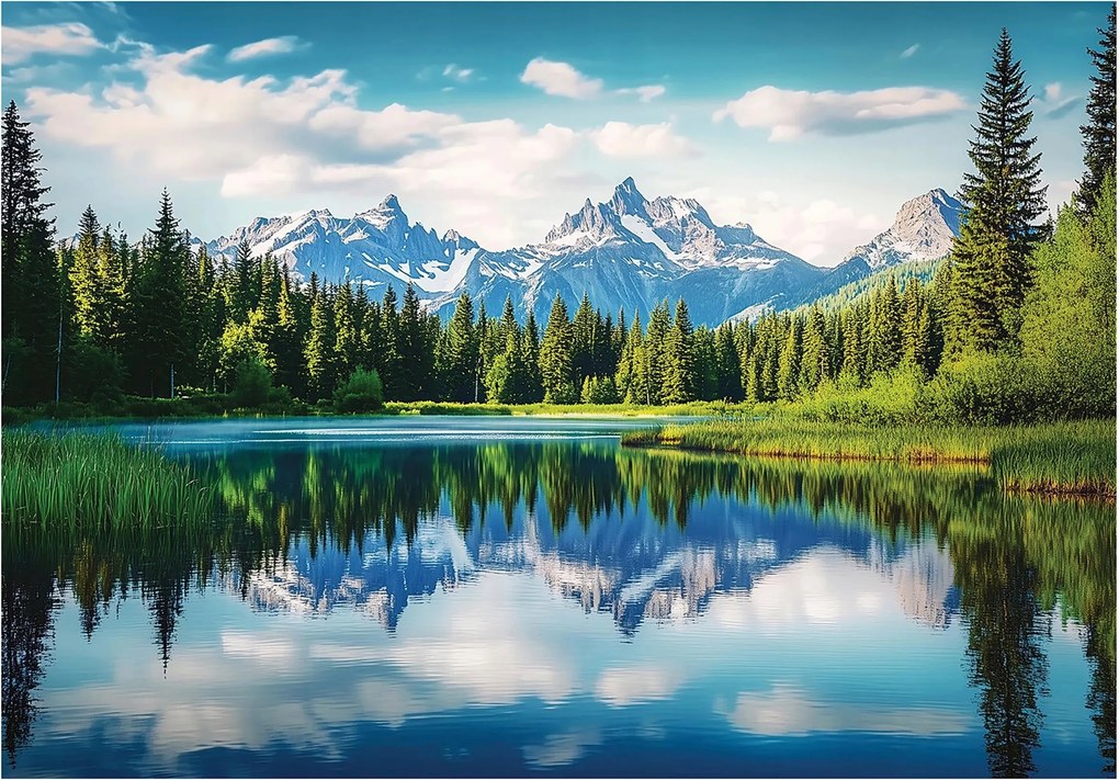 Fotótapéta svájci alpesi kilátás tó hegyek fák fal dekoráció