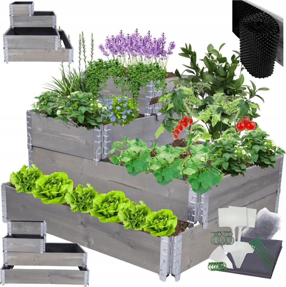 Emelt emeletes ágyás állítható impregnáló Fólia Vödör 60x120x100