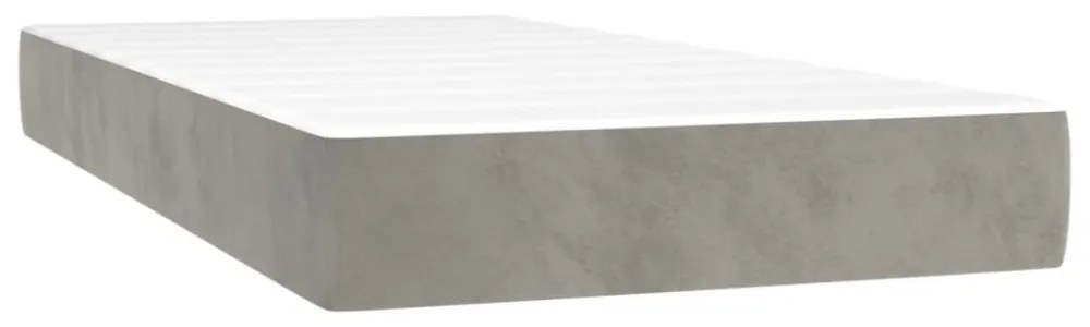 világosszürke bársony rugós és LED-es ágy matraccal 100x200 cm