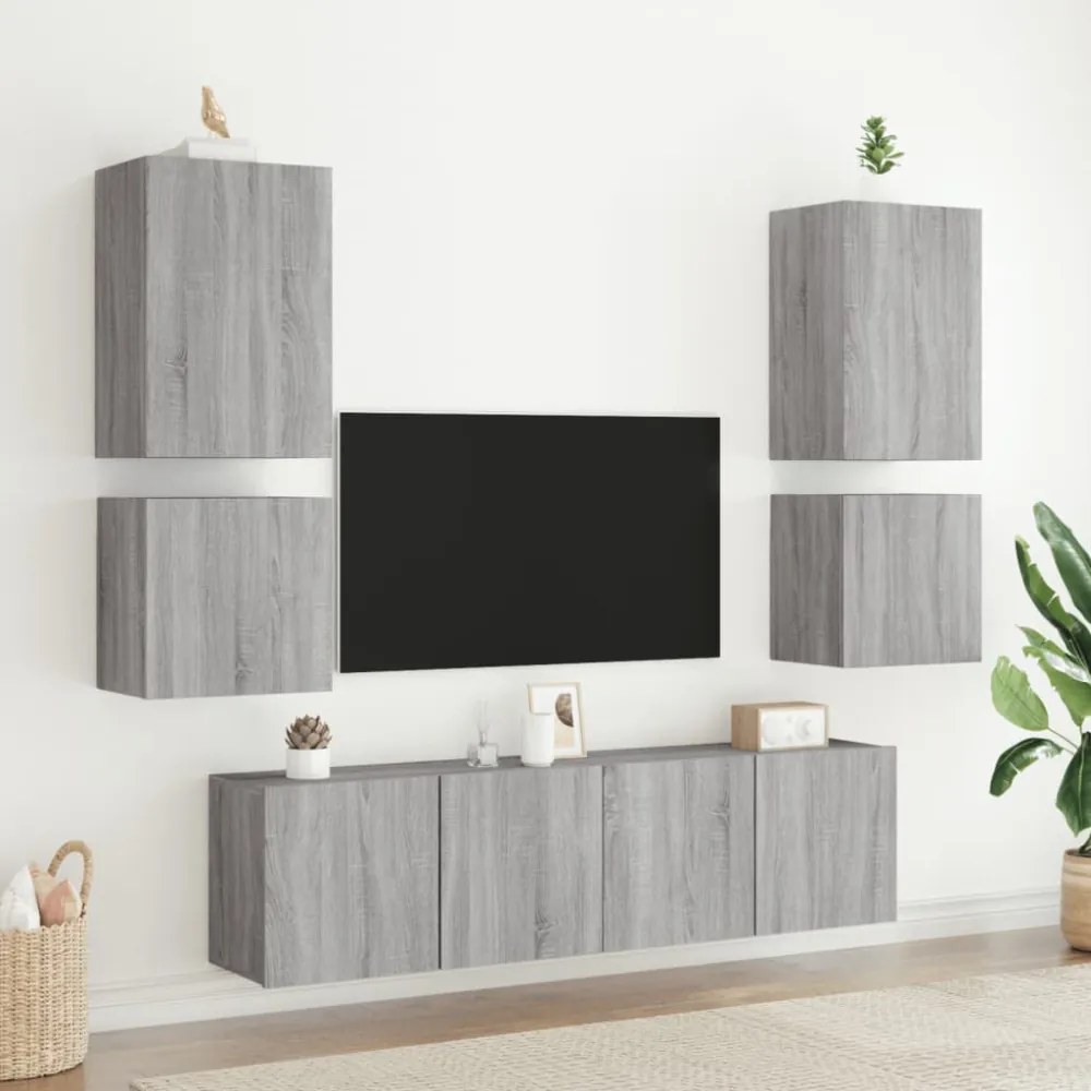szürke sonoma színű szerelt fa fali TV-szekrény 40,5x30x40 cm