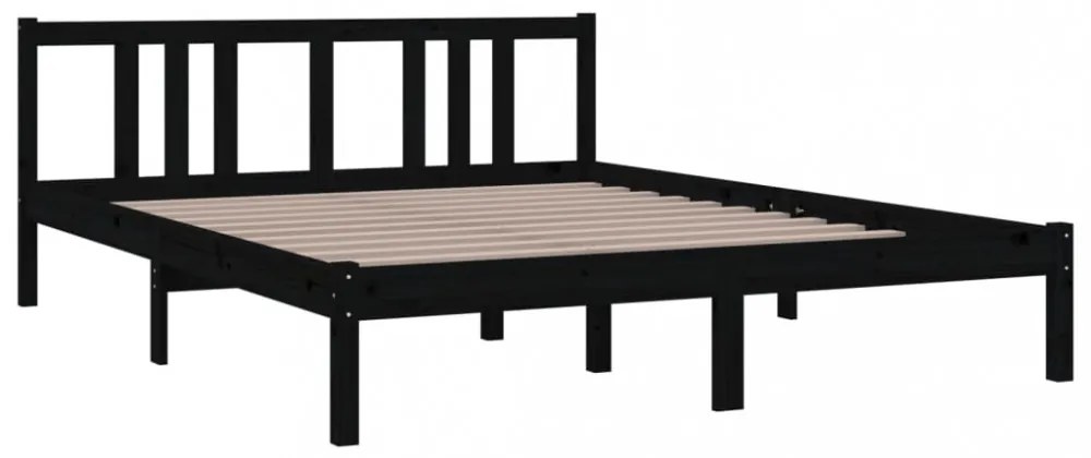 King Size fekete tömör fa ágykeret 150 x 200 cm
