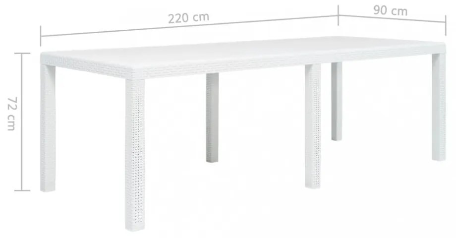 fehér rattan hatású műanyag kerti asztal 220 x 90 x 72 cm