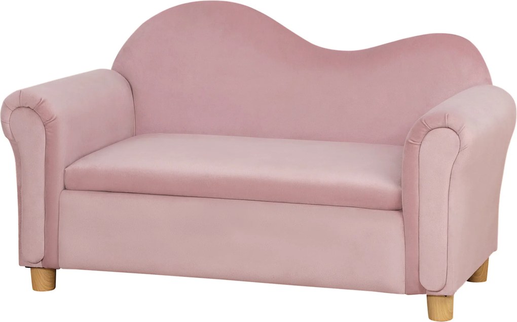 HOMCOM Gyerek Kanapé, Tárolóhellyel, Játék Kanapé Gyerekeknek, Kétfős Kanapé 3-5 Éveseknek, Holland Plüssből Készült, Rózsaszín, 84 x 41,5 x 48,5 cm |