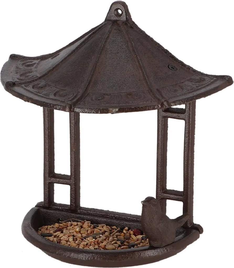 Falra szerelhető öntöttvas etető napellenzővel rusztikus dekoráció madarak számára