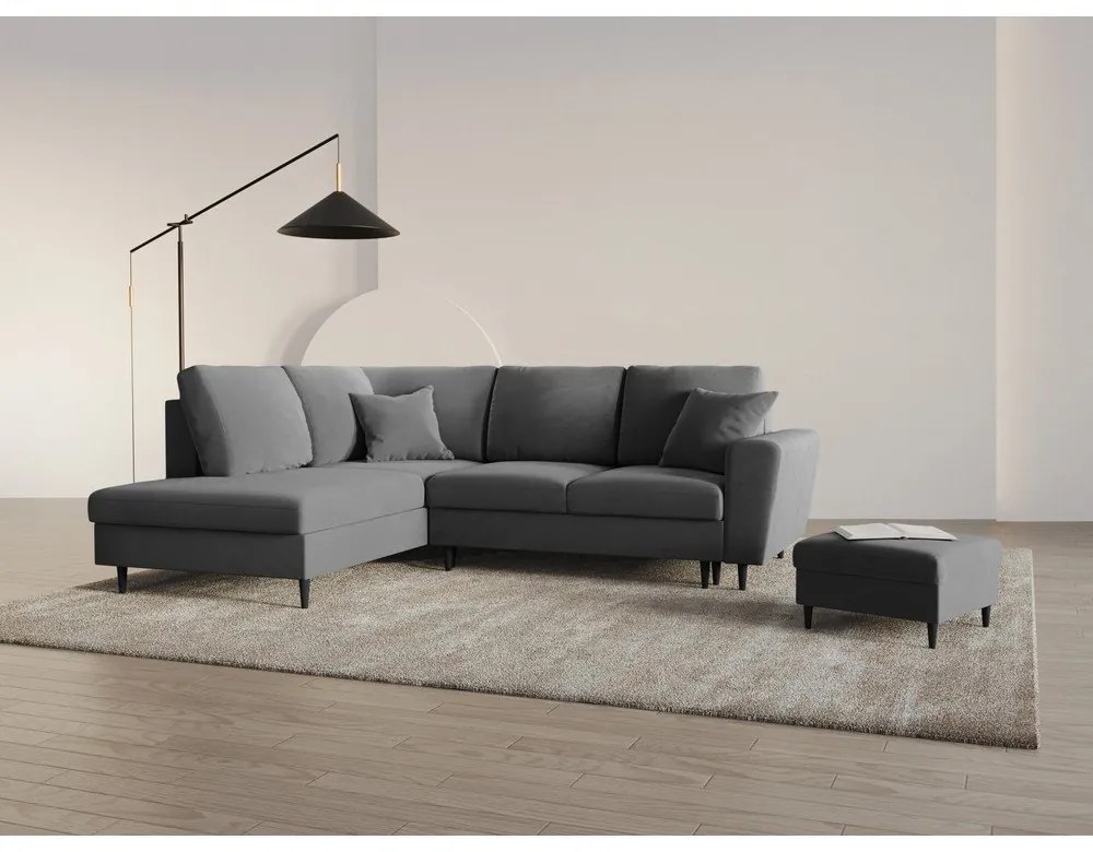 Világosszürke bársony kinyitható tárolóhelyes sarokkanapé (bal oldali-L alakú) Kyoto – Cosmopolitan Design