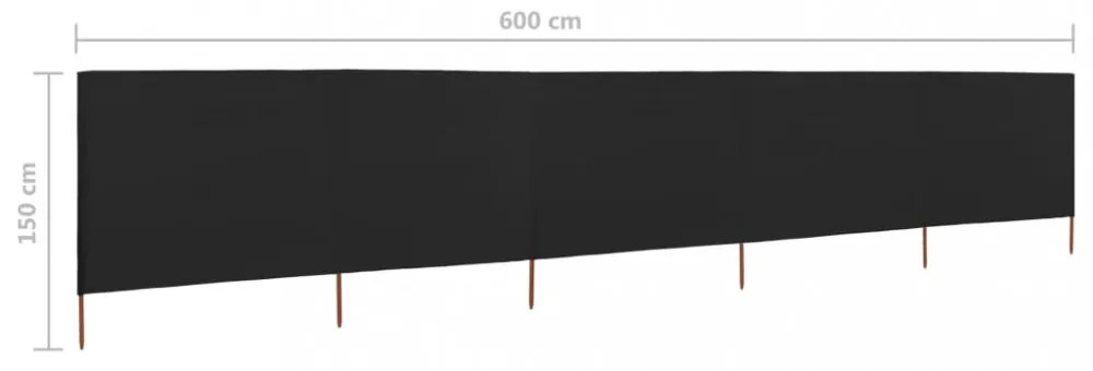 fekete 5 paneles szövet szélfogó 600 x 120 cm
