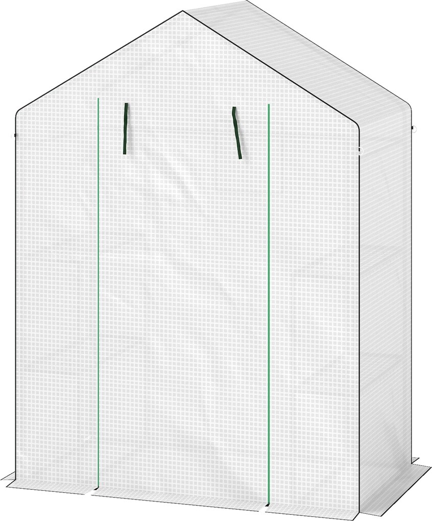 Outsunny Üvegház Görgős Ajtóval, Ablakkal és Polcokkal, Télálló Acélvázas Üvegház Erkélyre, Kertbe, Paradicsom Ház 143 x 74 x 190 cm, Fehér | Aosom