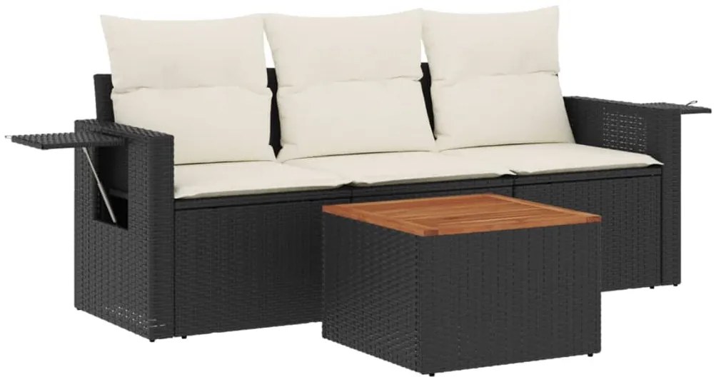 4 részes fekete polyrattan kerti ülőgarnitúra párnákkal