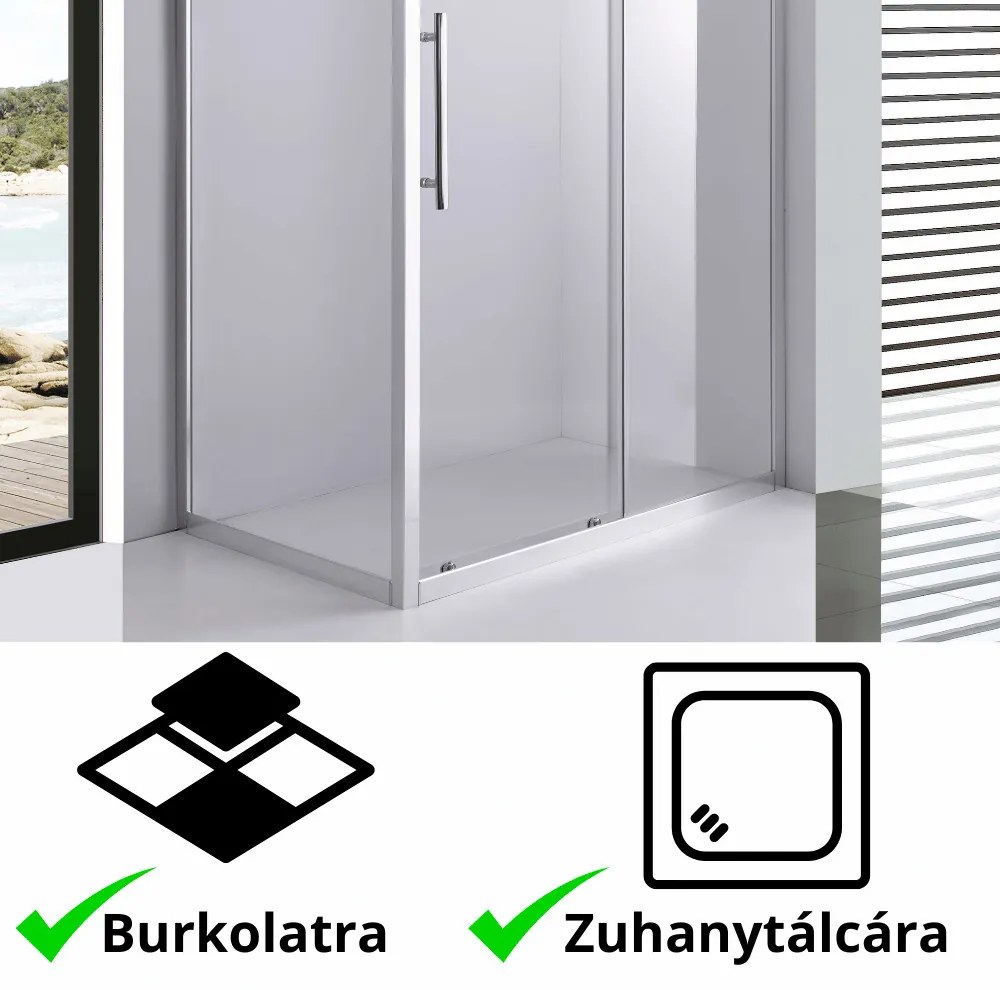 Stuxi Nizza 120x80 aszimmetrikus szögletes tolóajtós zuhanykabin 6 mm vízlepergető biztonsági üveggel, króm elemekkel, 200 cm magas