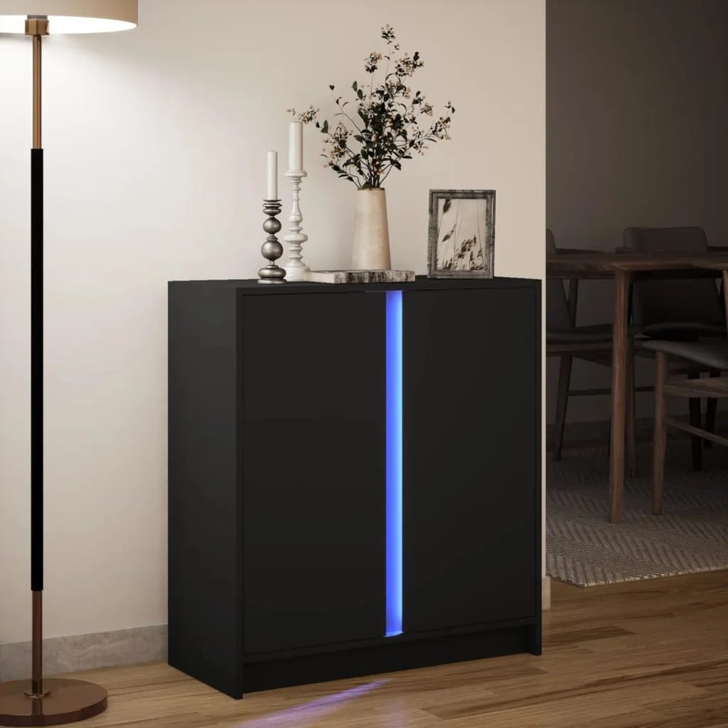 fekete szerelt fa tálalószekrény LED-del 77 x 34 x 85 cm