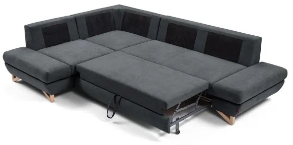 Ágyazható kárpitozott L-alakú sarokülőgarnitúra tárolórekesszel AVESTA, balos, antracit