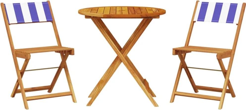 vidaXL 3 részes kék és fehér szövet és tömör fa bisztrószett