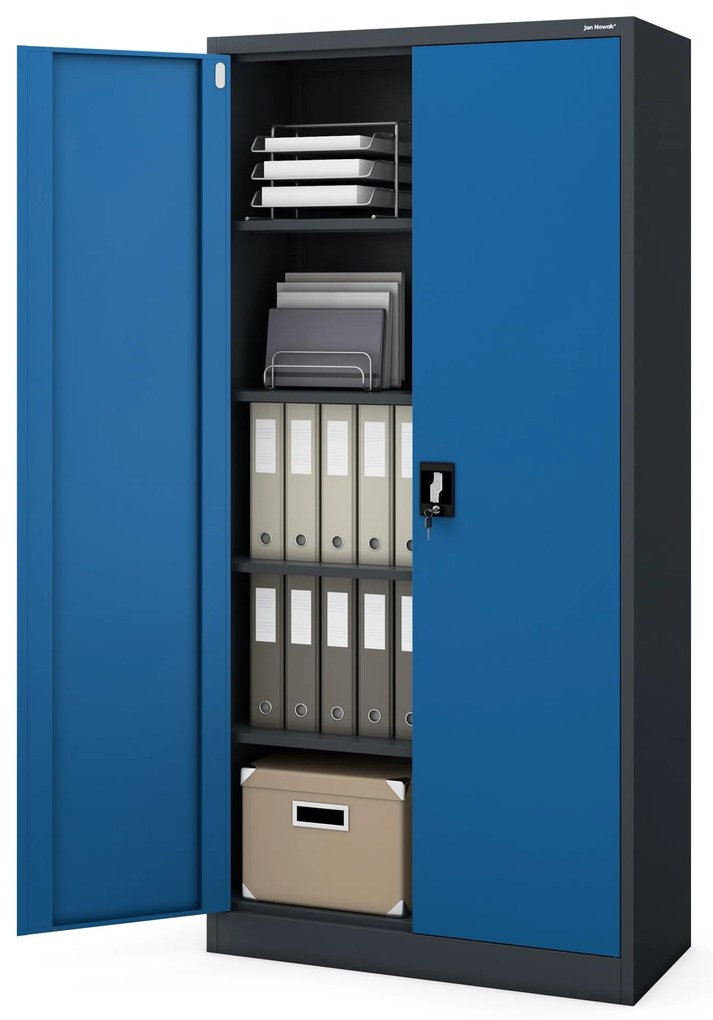 Fém iratszekrény JAN, 900 x 1850 x 400 mm, antracit-kék