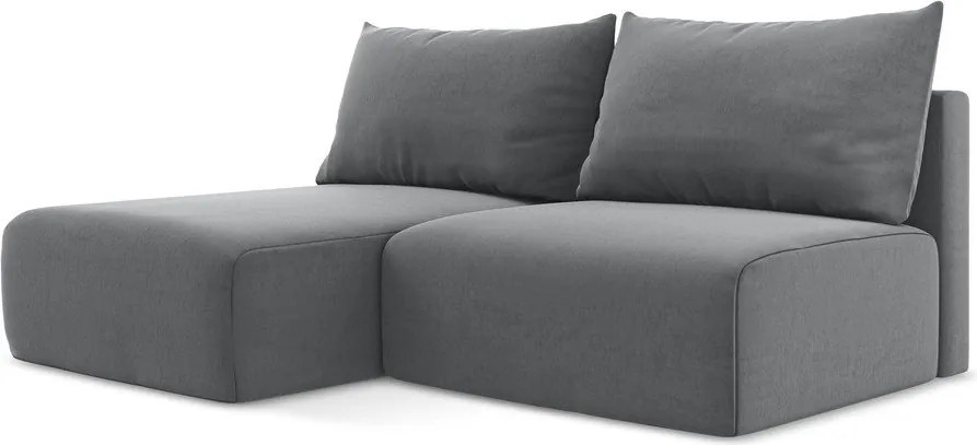 Szürke bársony kinyitható-tárolóhelyes sarokkanapé (bal oldali-heverő résszel) Kalena – Makamii