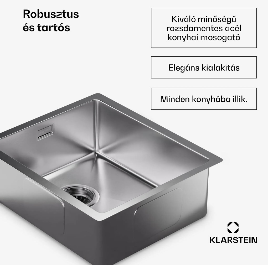 Klarstein TitanSteel Konyhai mosogató 45 x 39 cm (H x Sz) rozsda-, karc-, és hőálló felülettel