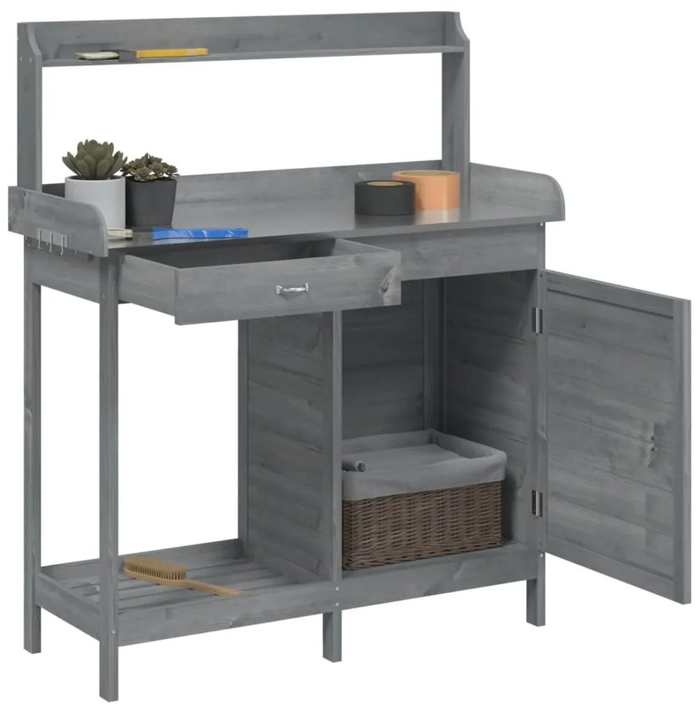 szürke tömör fenyőfa ültetőasztal szekrénnyel 110,5x45x124,5 cm