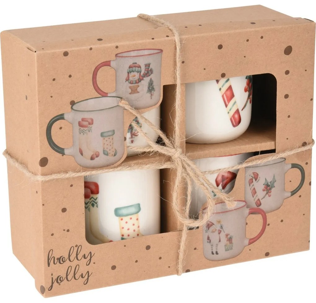Holly Jolly bögrék 4 db-os készlete, 200 ml, porcelán
