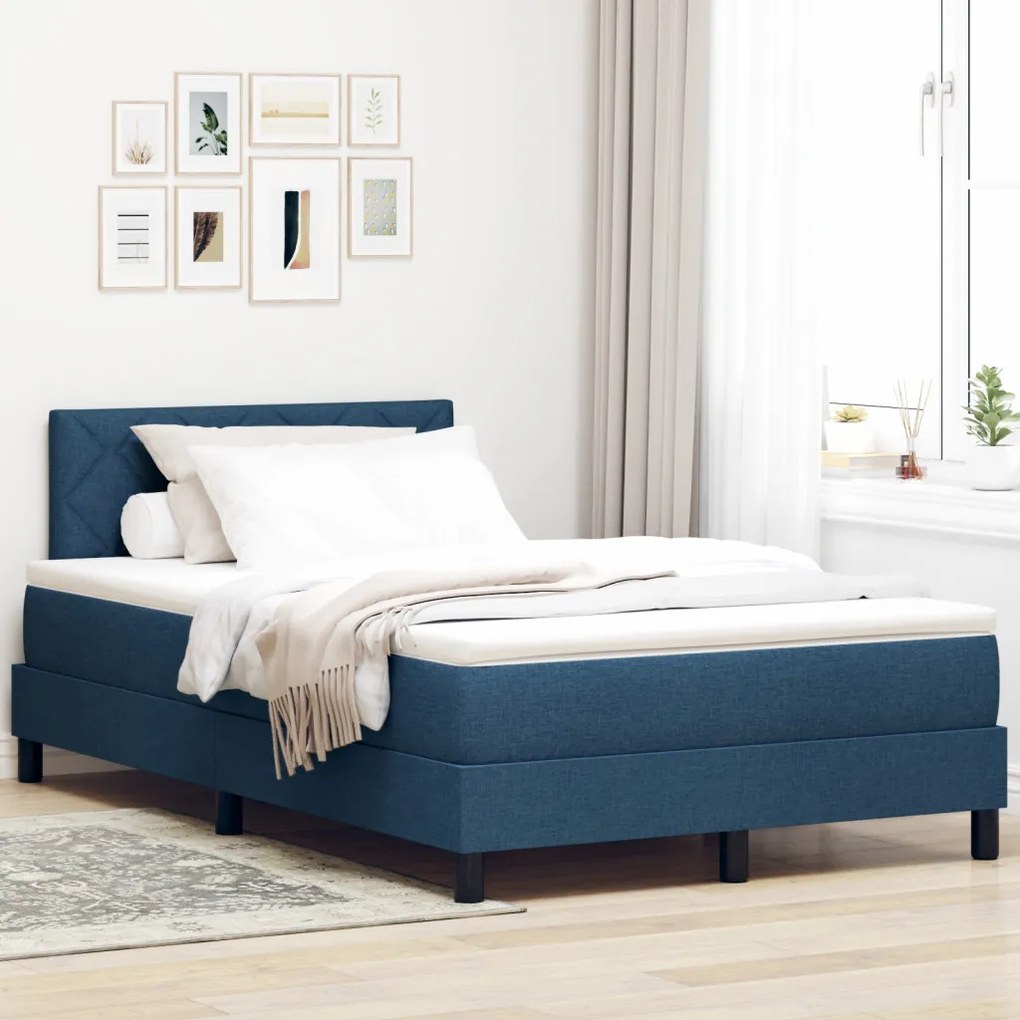 Box Spring Ágy Matraccal és LED Éjféli Kék 120x200 cm szövet