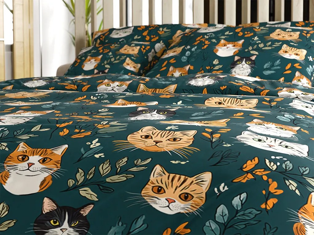 Pamut ágynemű CATTAMI POLY sötétzöld Ágyneműhuzat mérete: 70 x 90 cm | 140 x 220 cm