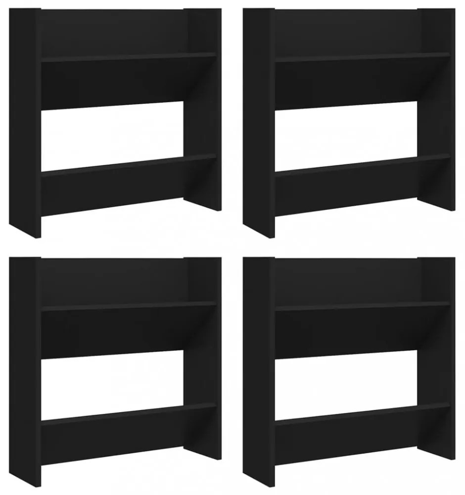 4 db fekete szerelt fa fali cipősszekrény 60 x 18 x 60 cm
